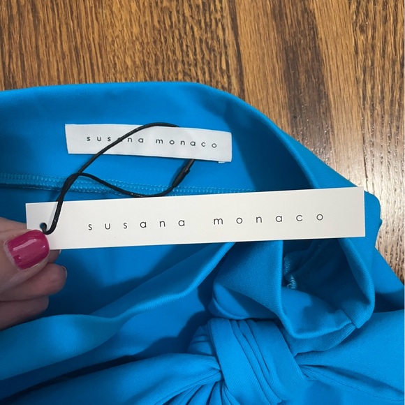 Susana Monaco Knee Length Faux Wrap Submarine Blue Skirt Size Small, NWT - Picture 7 of 8